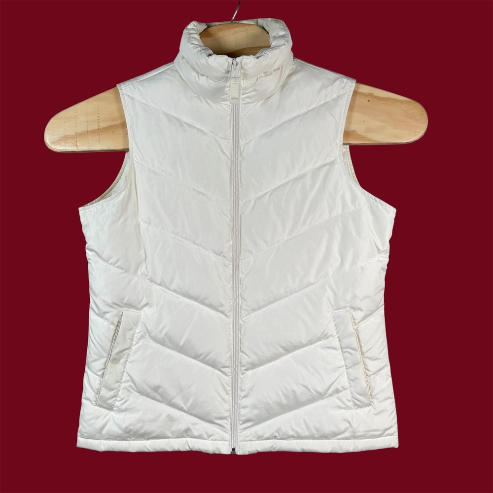 Lands' End‎ Puffer Vest Womens Small 6-8 Ivory Down Filled Quilted Puffer 434955